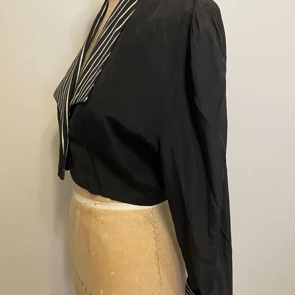 Vintage 1950 Black White Bolero Crop Top Vamp Rockabilly Sexy Short Blouse Small - Picture 4 of 14